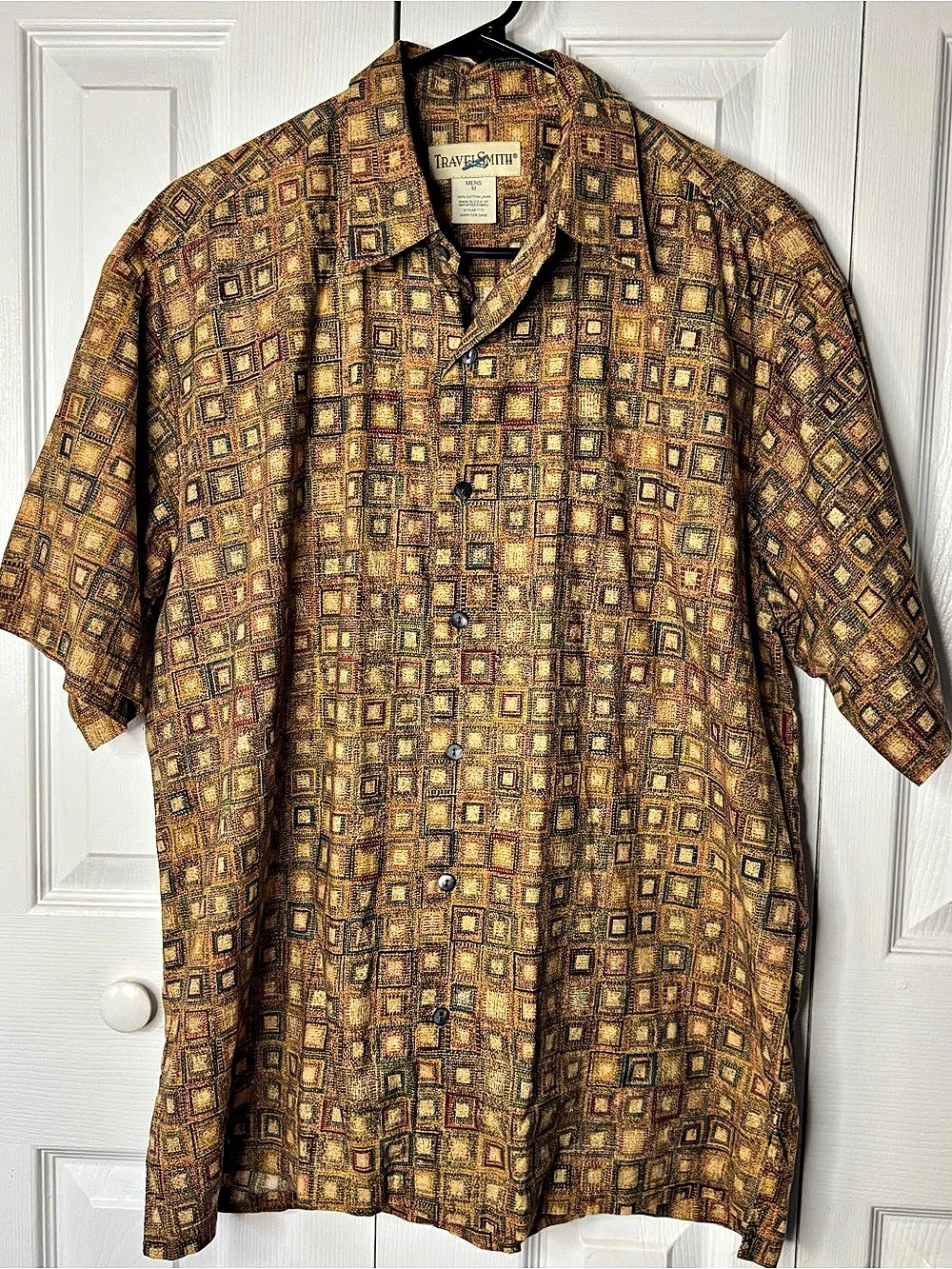 Vintage TravelSmith Men's Geometric Cotton Shirt Size Medium Like New